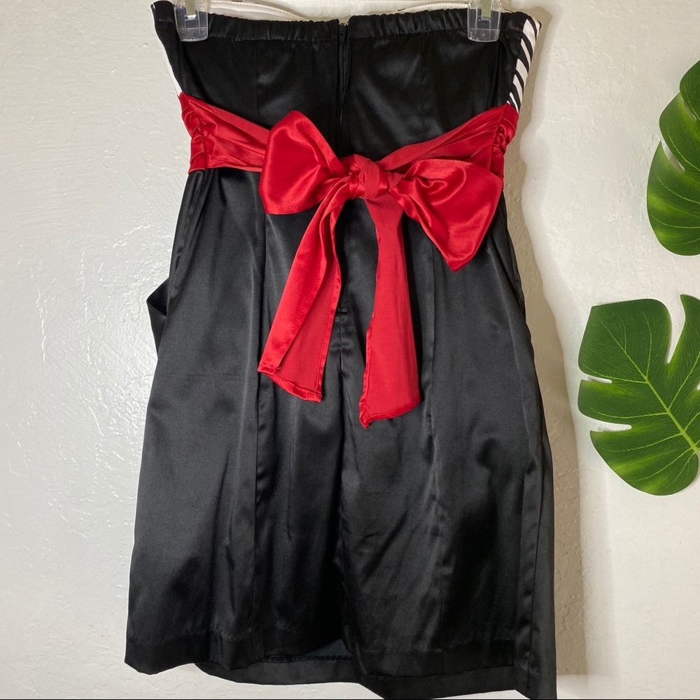 Strapless Mini Dress Zebra Print Red Ribbon Sash - Picture 4 of 5